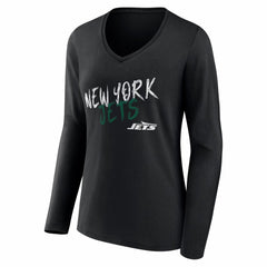 New York Jets Women's Hustle Long Sleeve V-Neck T-Shirt - Black - NFL
