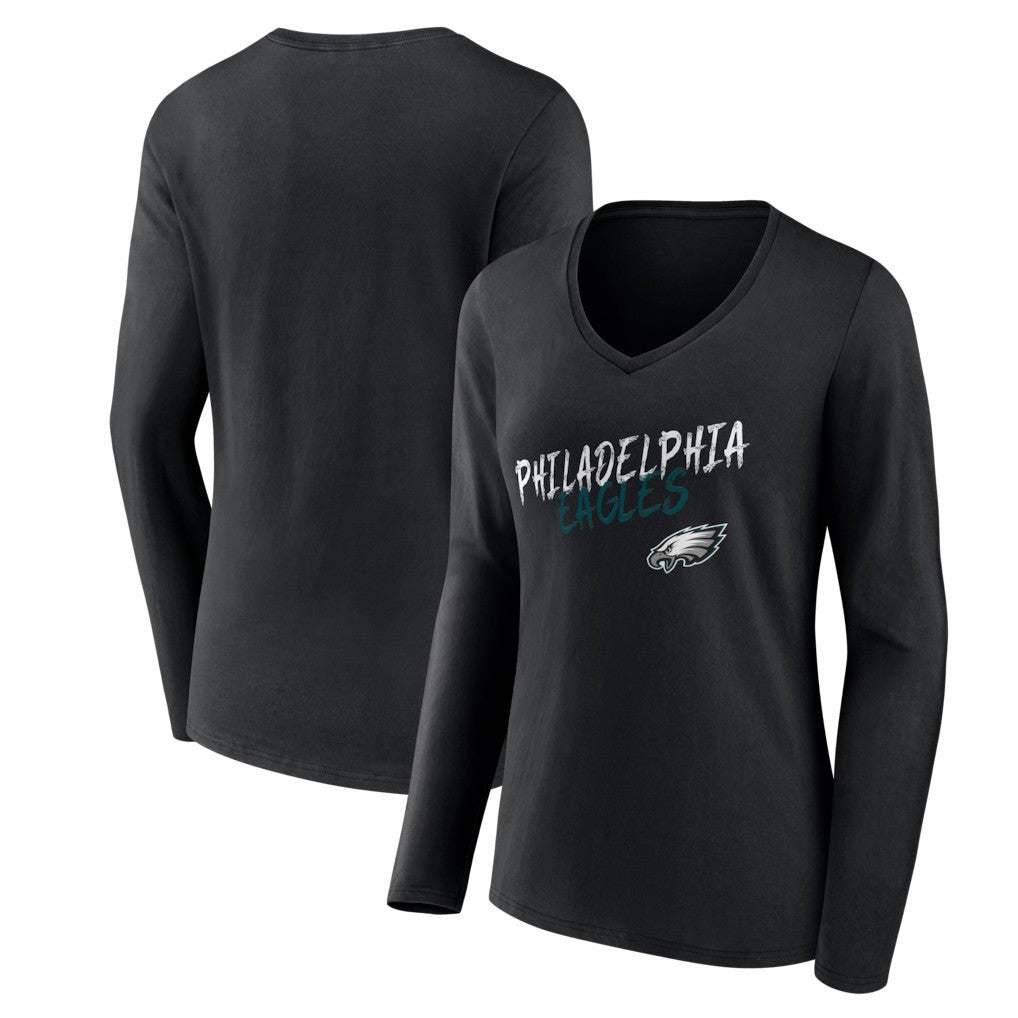 Philadelphia Eagles Women's Hustle Long Sleeve V-Neck T-Shirt - Black - NFL