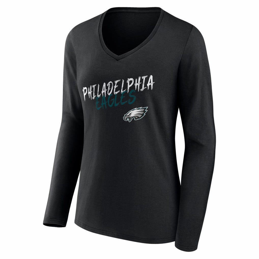 Philadelphia Eagles Women's Hustle Long Sleeve V-Neck T-Shirt - Black - NFL