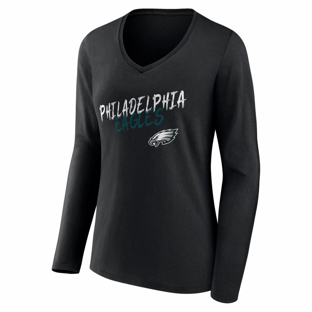Philadelphia Eagles Women's Hustle Long Sleeve V-Neck T-Shirt - Black - NFL