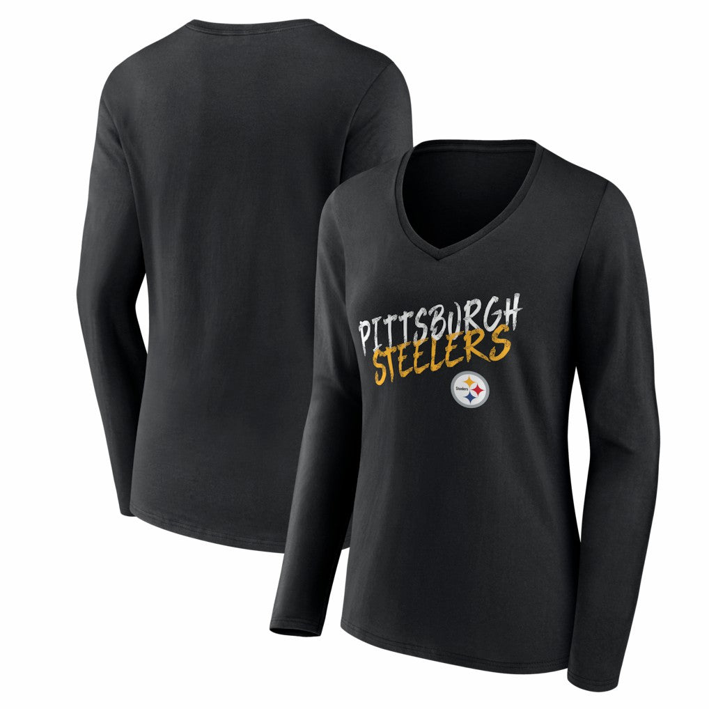 Pittsburgh Steelers Women's Hustle Long Sleeve V-Neck T-Shirt - Black - NFL