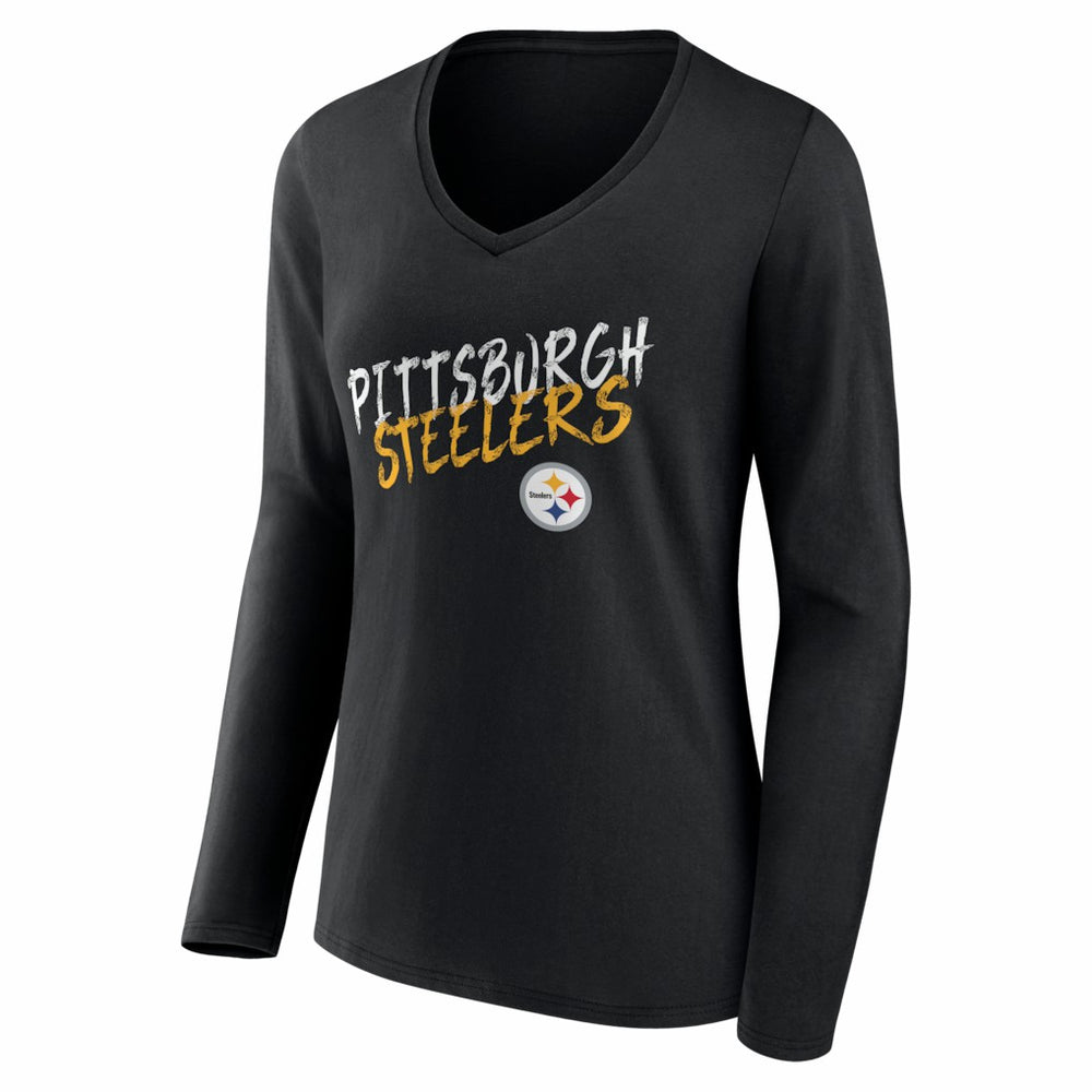 Pittsburgh Steelers Women's Hustle Long Sleeve V-Neck T-Shirt - Black - NFL