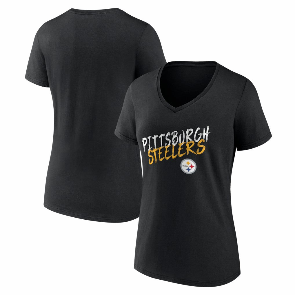 Pittsburgh Steelers Women's Hustle V-Neck T-Shirt - Black - NFL