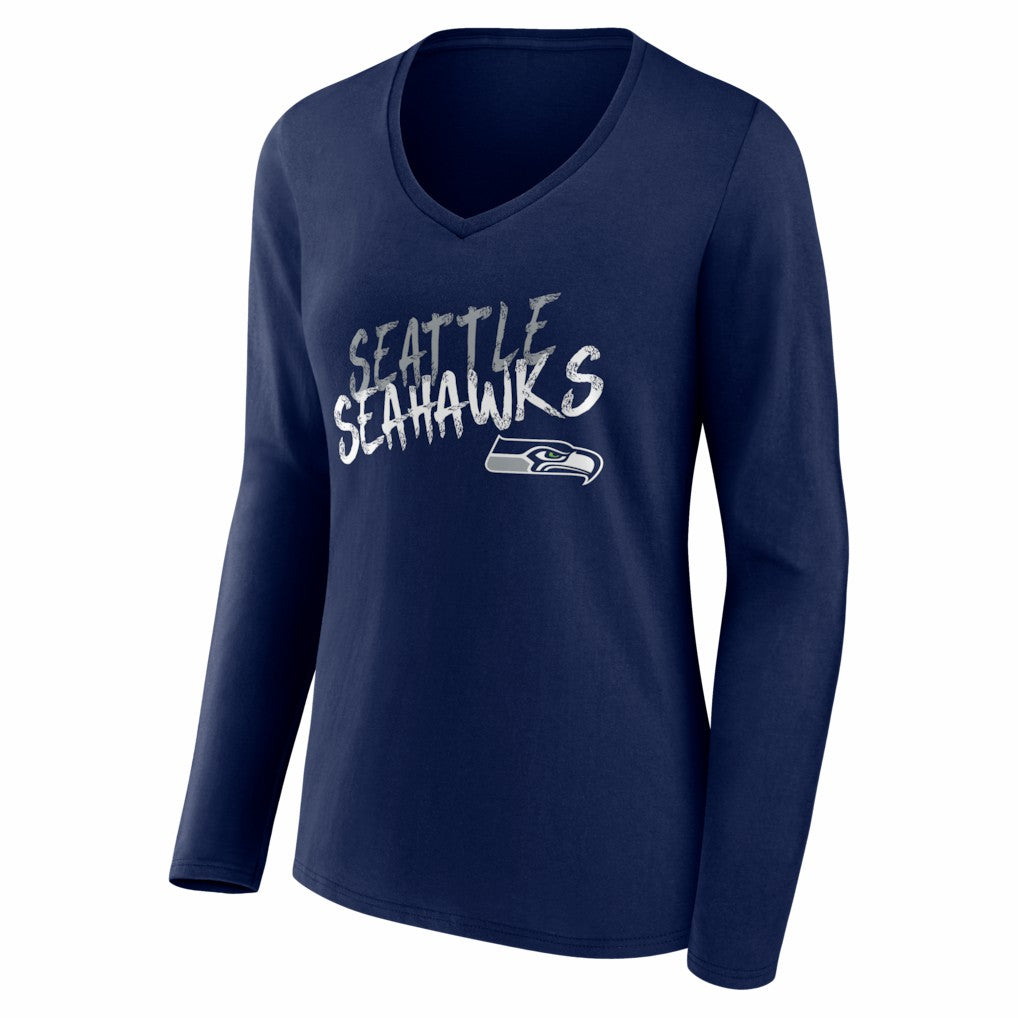 Seattle Seahawks Women's Hustle Long Sleeve V-Neck T-Shirt - College Navy - NFL