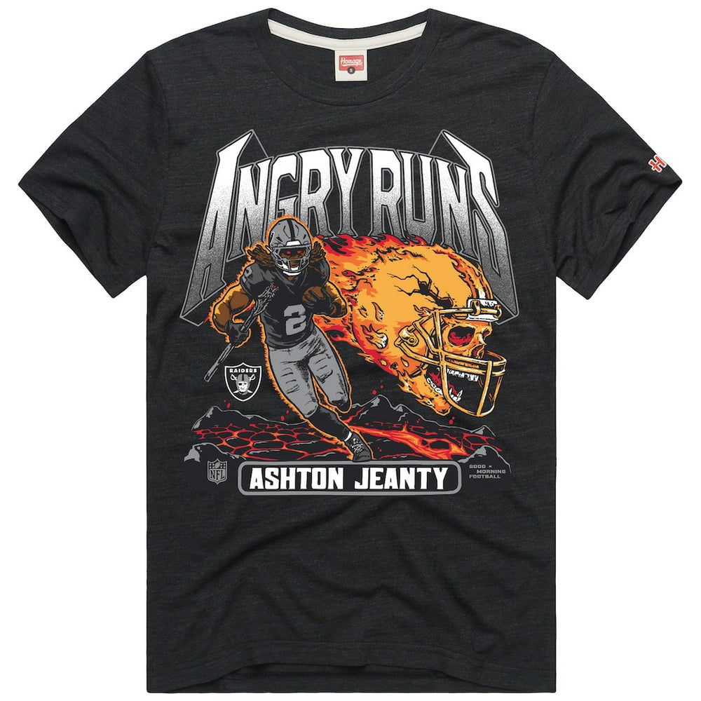 Ashton Jeanty Las Vegas Raiders Homage Unisex Angry Runs Player Graphic Tri-Blend T-Shirt - Charcoal - NFL