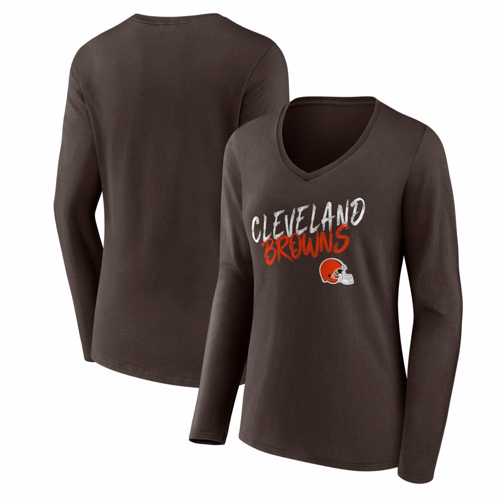 Cleveland Browns Women's Hustle Long Sleeve V-Neck T-Shirt - Brown - NFL
