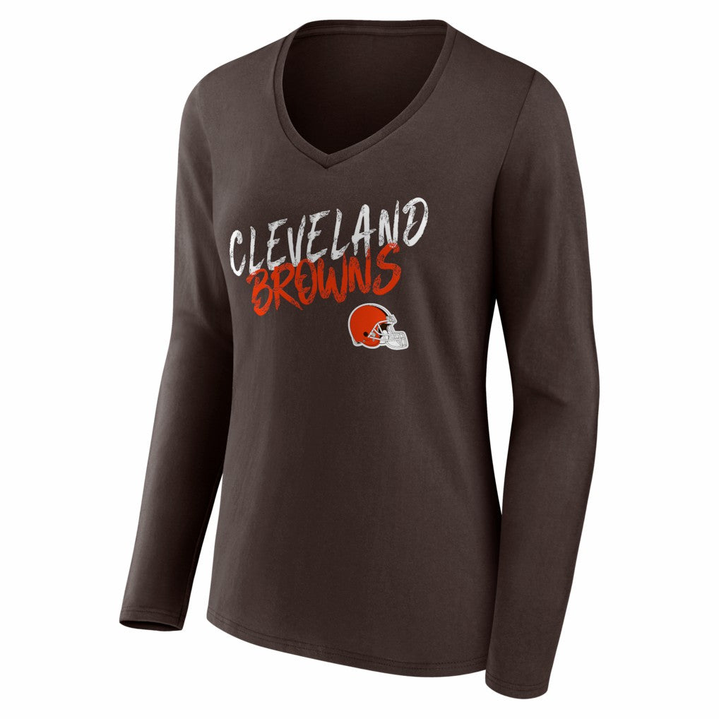 Cleveland Browns Women's Hustle Long Sleeve V-Neck T-Shirt - Brown - NFL