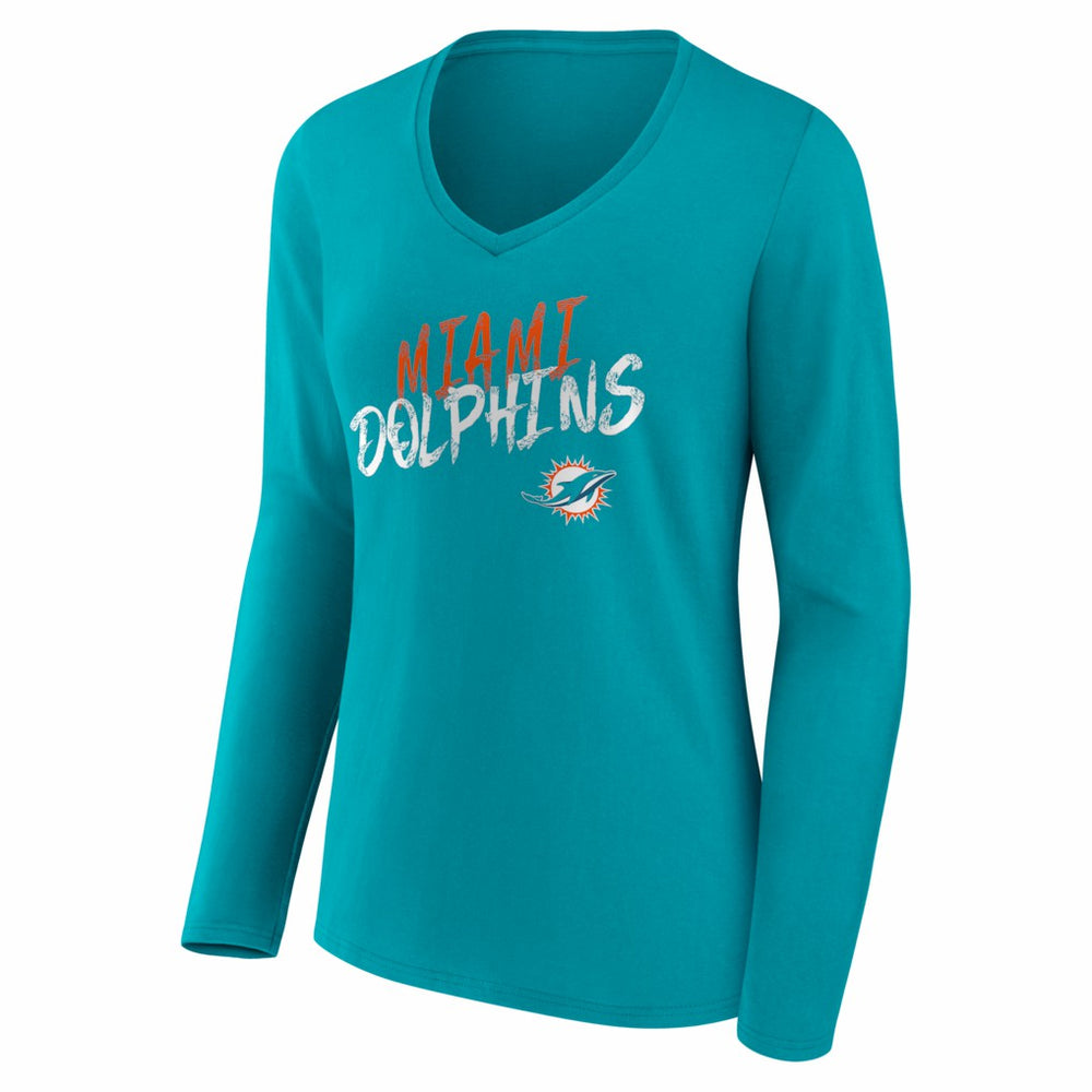 Miami Dolphins Women's Hustle Long Sleeve V-Neck T-Shirt - Aqua - NFL