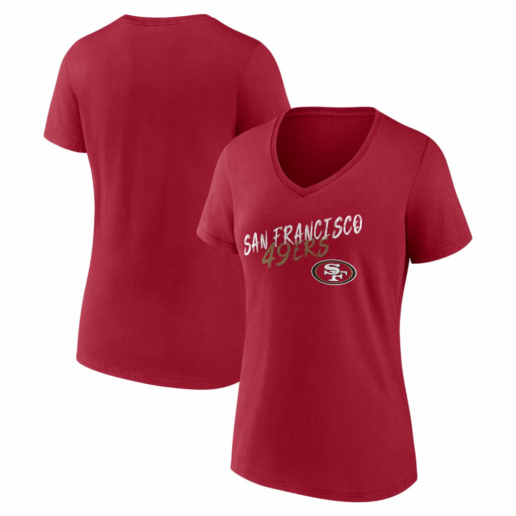 San Francisco 49ers Women's Hustle V-Neck T-Shirt - Scarlet - NFL