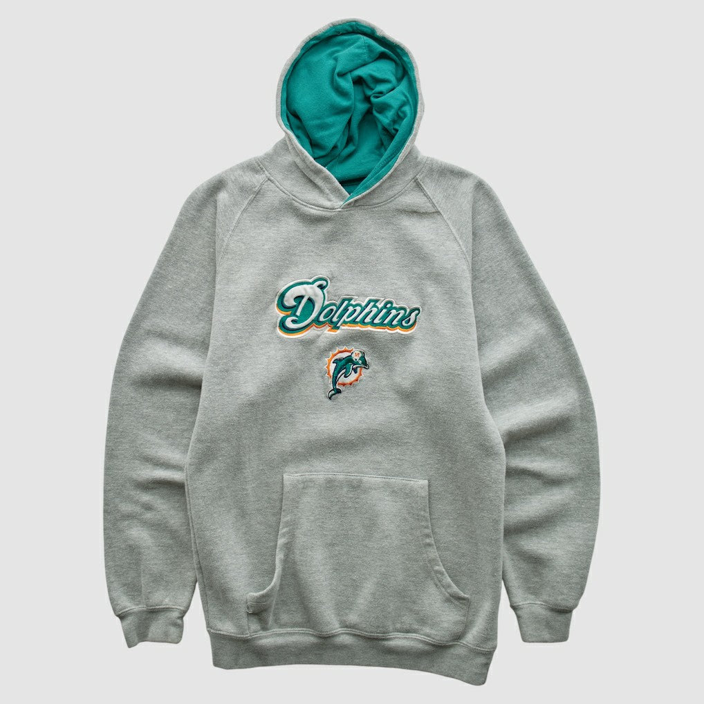 Miami Dolphins NFL 2000s Hooded Pullover Sweatshirt - Heather Gray Vintage - Fanatics