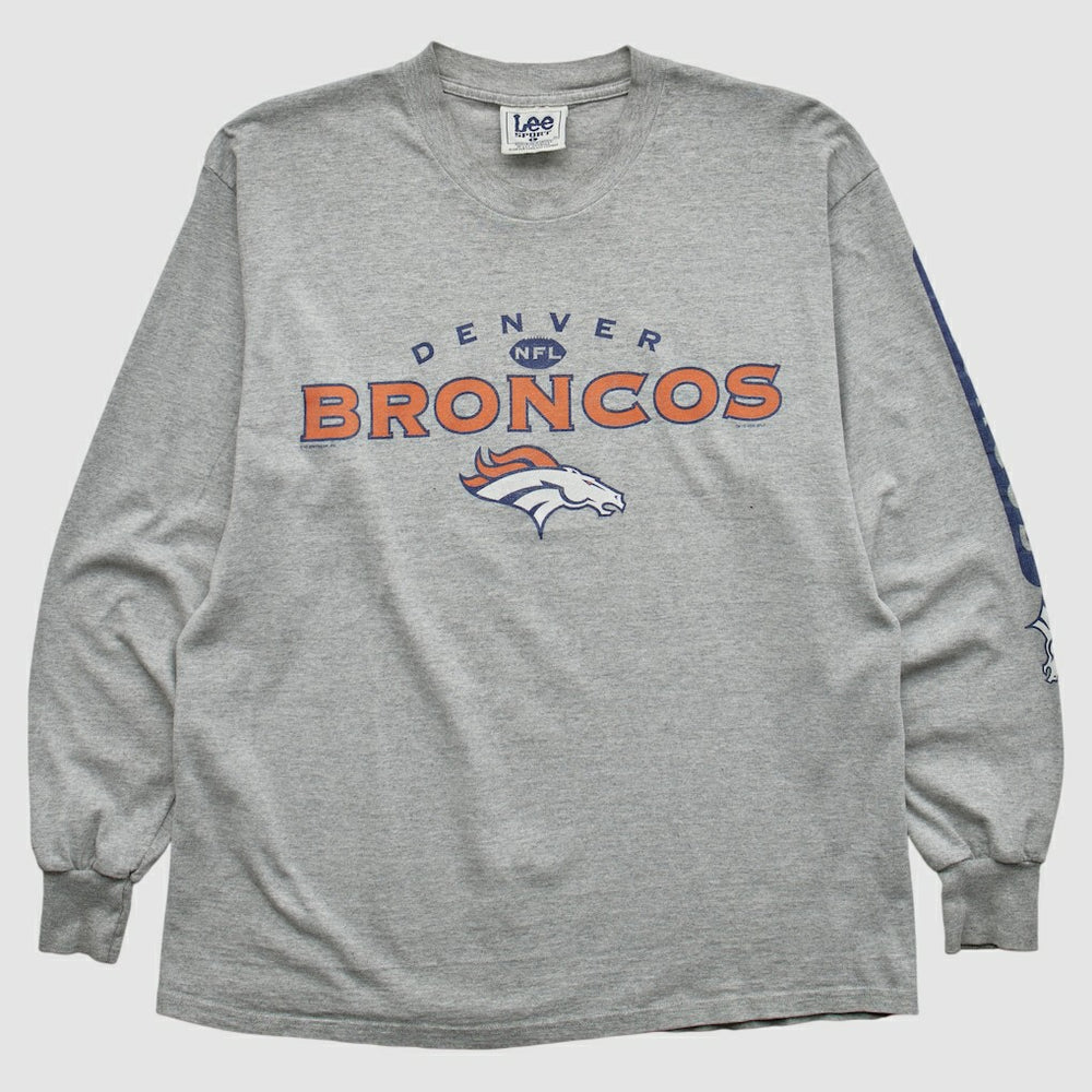 Denver Broncos Lee Apparel 2000s Long Sleeve T-shirt - Heather Gray Vintage - Fanatics