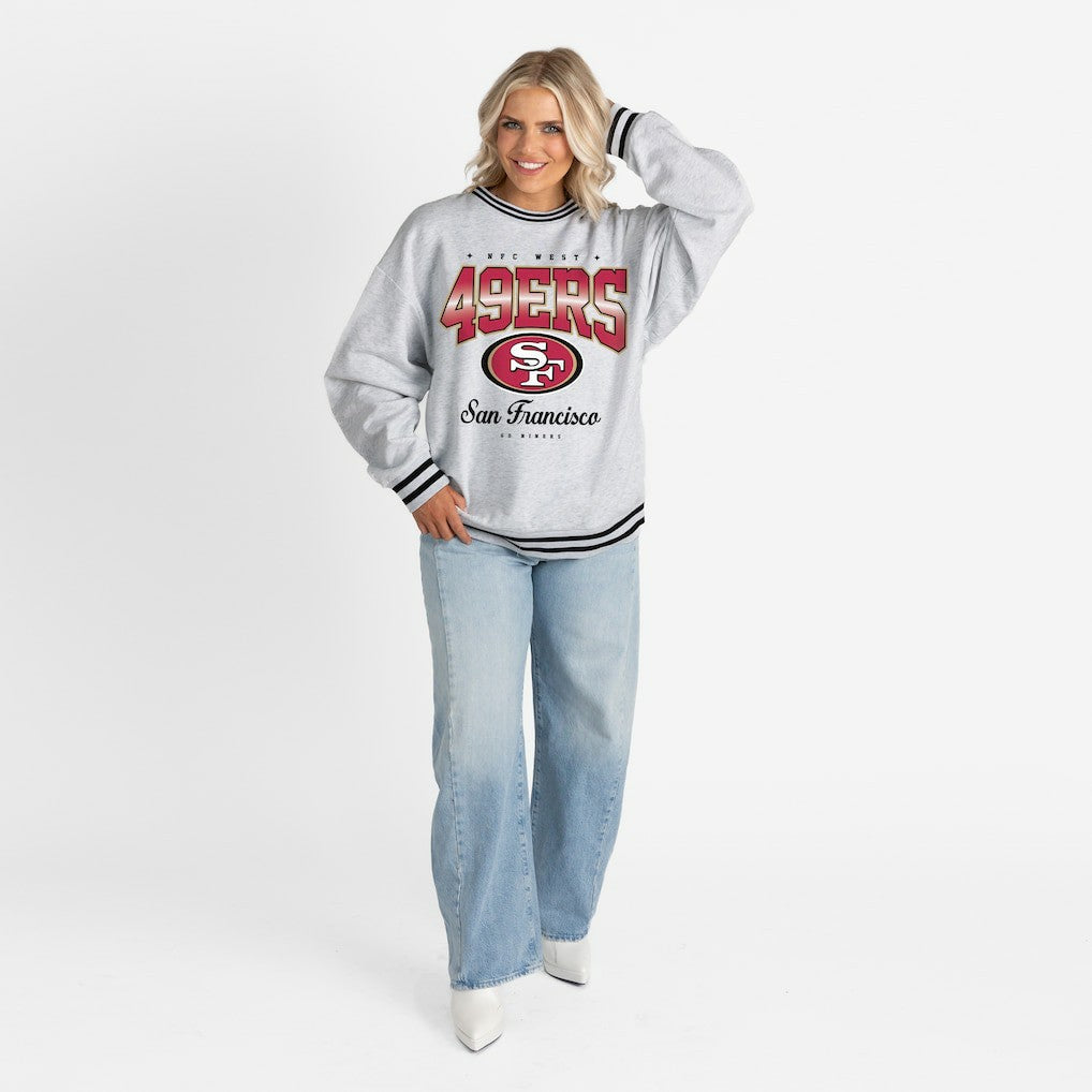 San Francisco 49ers Gameday Couture Women's Oversized Gridiron Drive Ringer Stripe Sweatshirt - Ash/Black - NFL