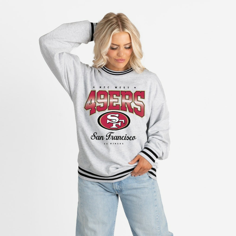 San Francisco 49ers Gameday Couture Women's Oversized Gridiron Drive Ringer Stripe Sweatshirt - Ash/Black - NFL