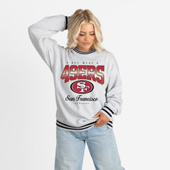 San Francisco 49ers Gameday Couture Women's Oversized Gridiron Drive Ringer Stripe Sweatshirt - Ash/Black - NFL