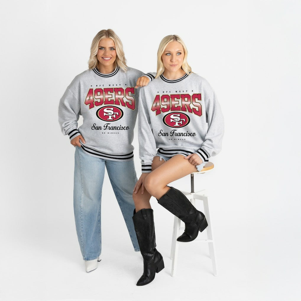 San Francisco 49ers Gameday Couture Women's Oversized Gridiron Drive Ringer Stripe Sweatshirt - Ash/Black - NFL