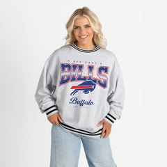 Buffalo Bills Gameday Couture Women's Oversized Gridiron Drive Ringer Stripe Sweatshirt - Ash/Black - NFL