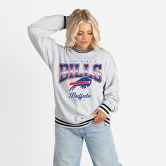 Buffalo Bills Gameday Couture Women's Oversized Gridiron Drive Ringer Stripe Sweatshirt - Ash/Black - NFL