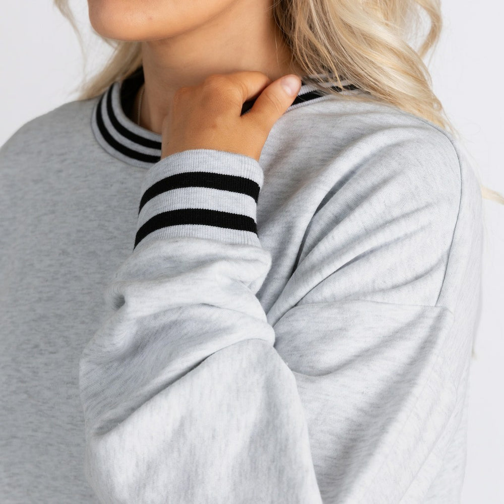 Buffalo Bills Gameday Couture Women's Oversized Gridiron Drive Ringer Stripe Sweatshirt - Ash/Black - NFL