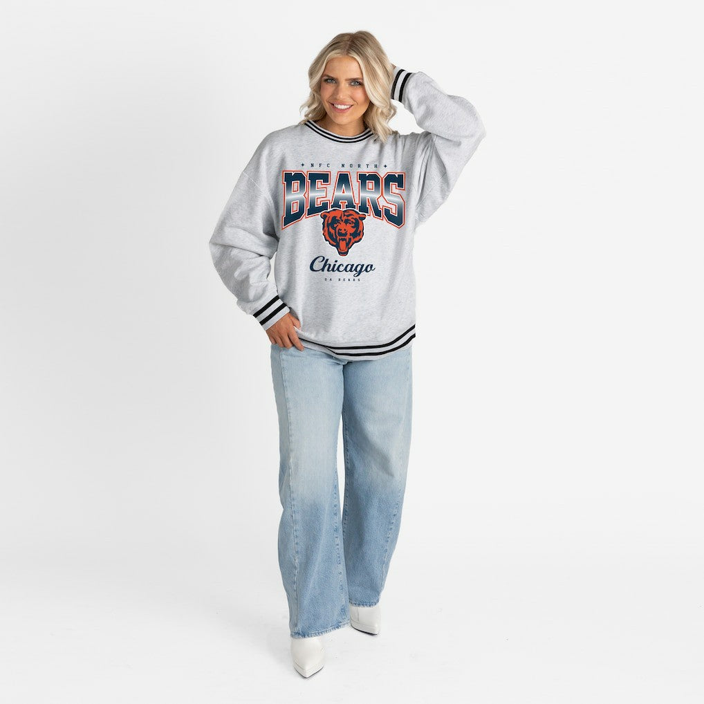 Chicago Bears Gameday Couture Women's Oversized Gridiron Drive Ringer Stripe Sweatshirt - Ash/Black - NFL