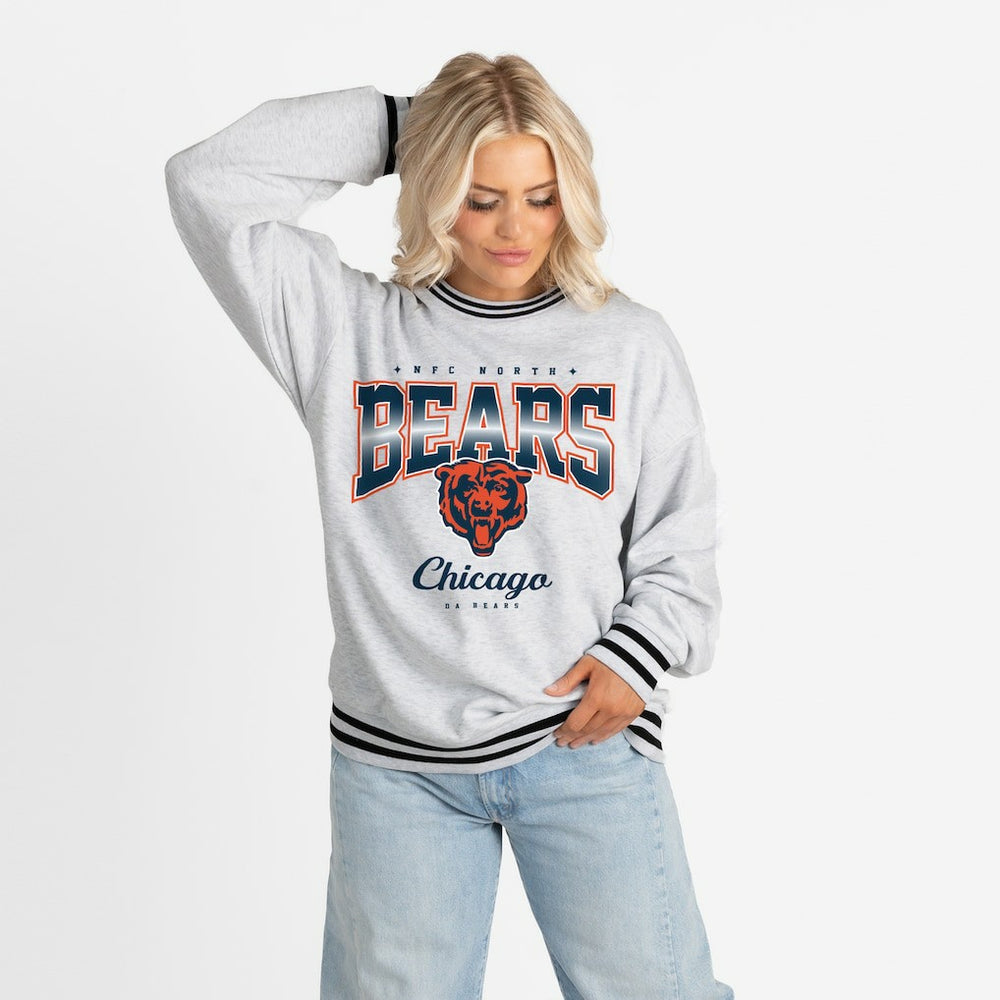 Chicago Bears Gameday Couture Women's Oversized Gridiron Drive Ringer Stripe Sweatshirt - Ash/Black - NFL