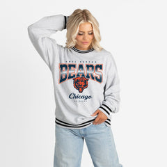 Chicago Bears Gameday Couture Women's Oversized Gridiron Drive Ringer Stripe Sweatshirt - Ash/Black - NFL
