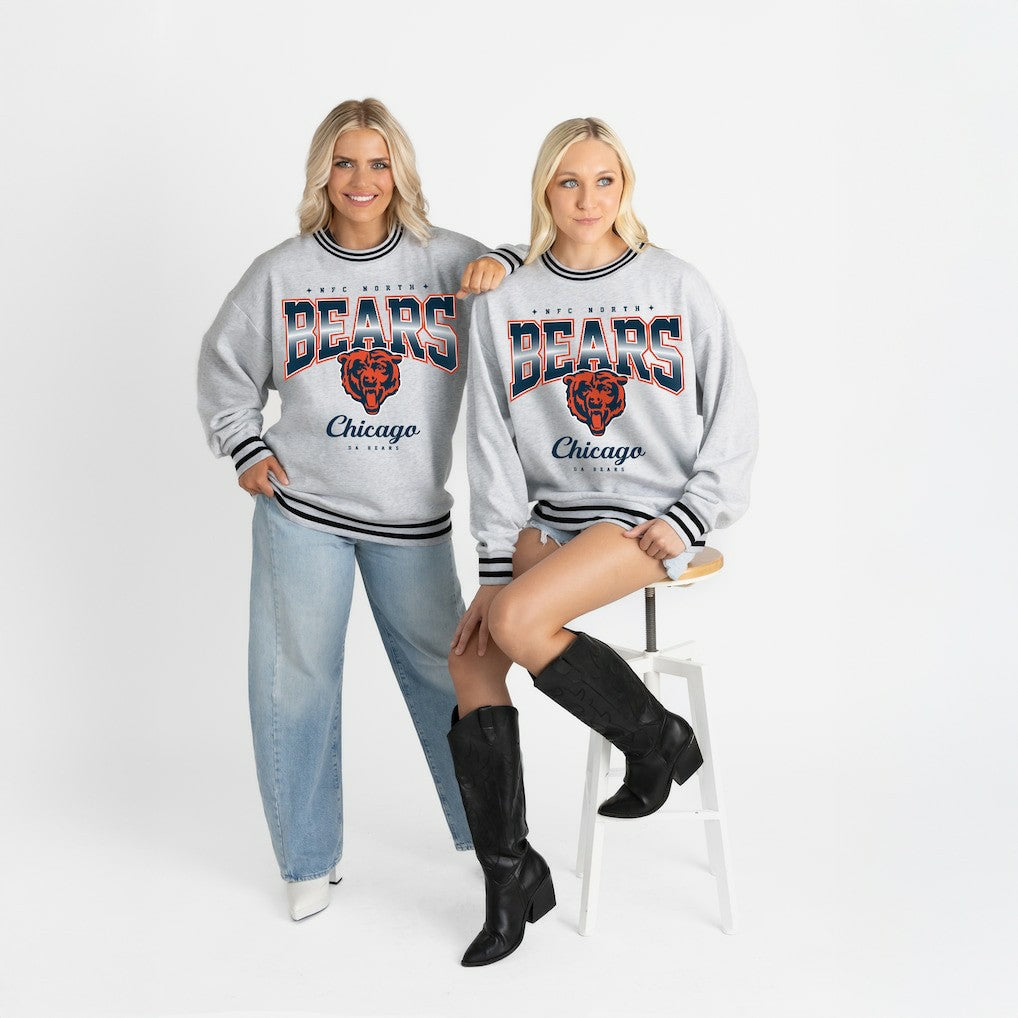Chicago Bears Gameday Couture Women's Oversized Gridiron Drive Ringer Stripe Sweatshirt - Ash/Black - NFL