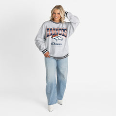 Denver Broncos Gameday Couture Women's Oversized Gridiron Drive Ringer Stripe Sweatshirt - Ash/Black - NFL