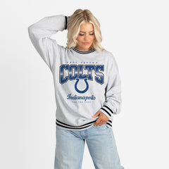 Indianapolis Colts Gameday Couture Women's Oversized Gridiron Drive Ringer Stripe Sweatshirt - Ash/Black - NFL