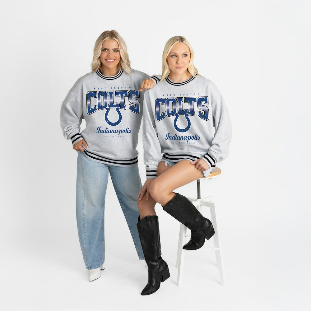 Indianapolis Colts Gameday Couture Women's Oversized Gridiron Drive Ringer Stripe Sweatshirt - Ash/Black - NFL