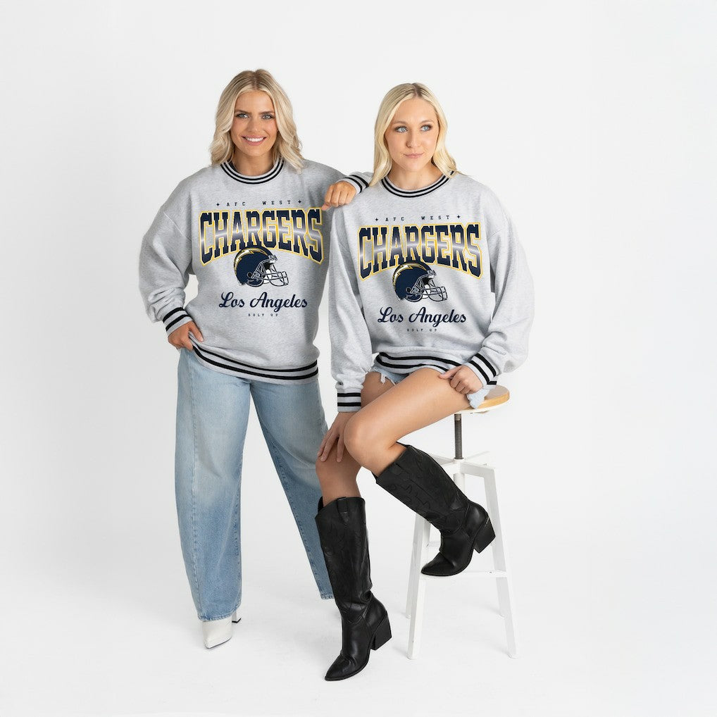 Los Angeles Chargers Gameday Couture Women's Oversized Gridiron Drive Ringer Stripe Sweatshirt - Ash/Black - NFL