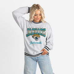 Jacksonville Jaguars Gameday Couture Women's Oversized Gridiron Drive Ringer Stripe Sweatshirt - Ash/Black - NFL