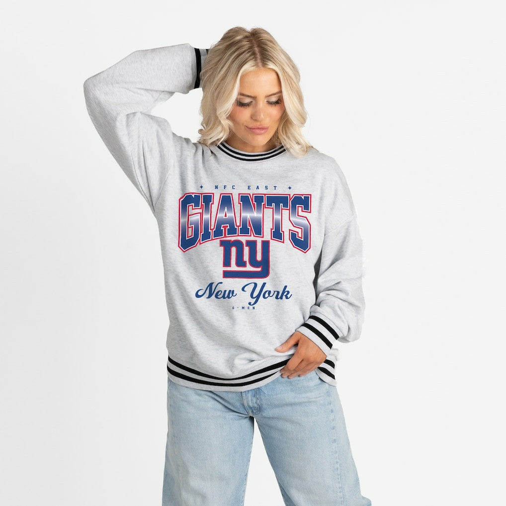 New York Giants Gameday Couture Women's Oversized Gridiron Drive Ringer Stripe Sweatshirt - Ash/Black - NFL