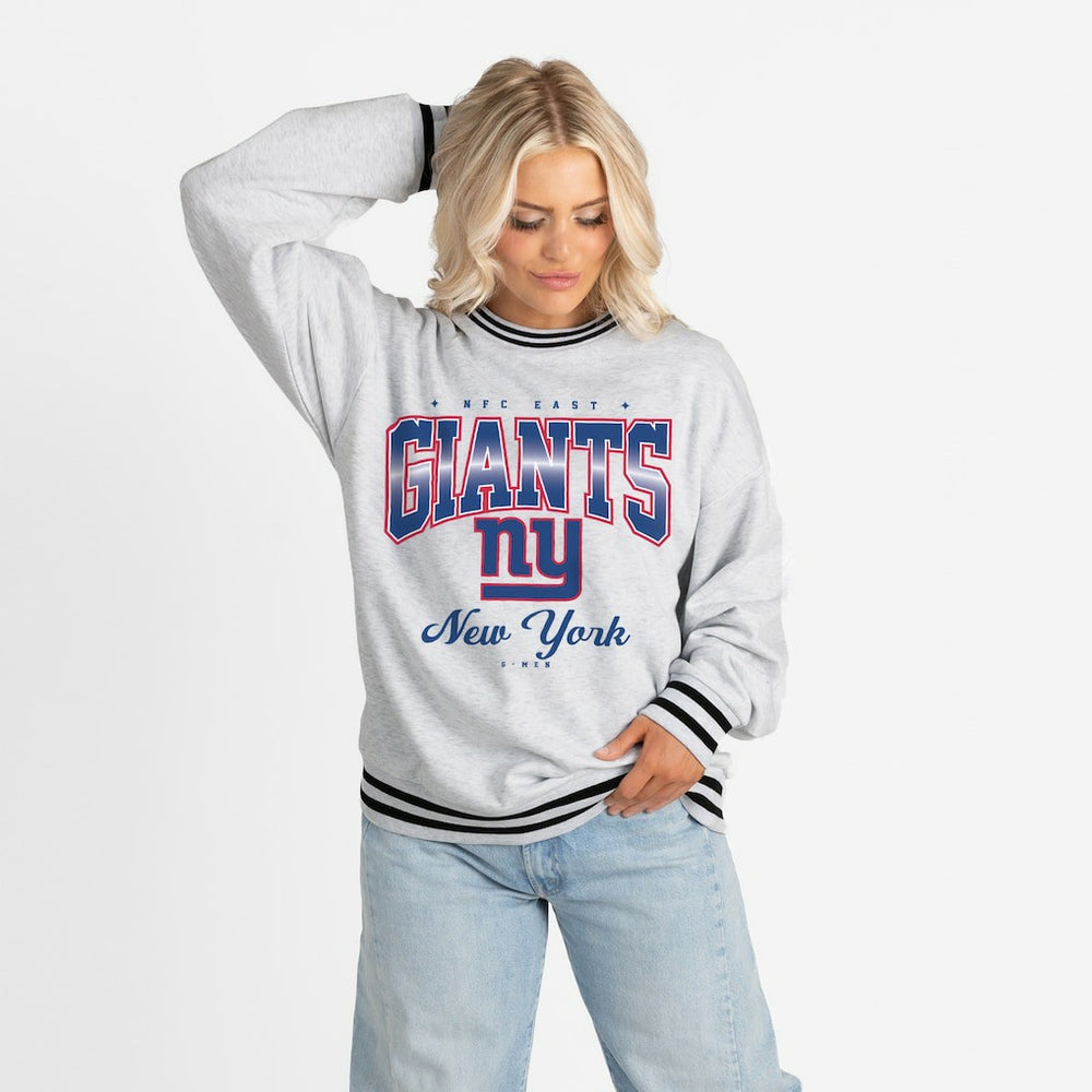 New York Giants Gameday Couture Women's Oversized Gridiron Drive Ringer Stripe Sweatshirt - Ash/Black - NFL