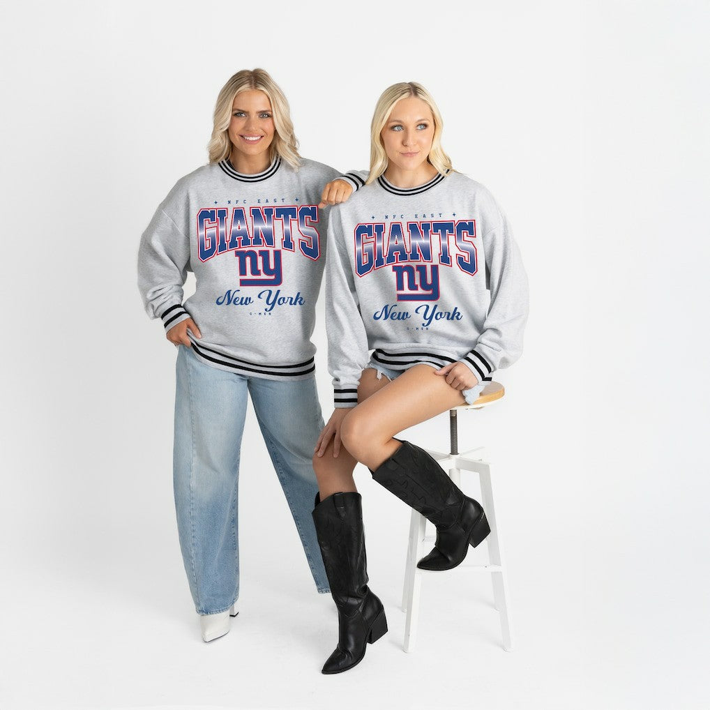 New York Giants Gameday Couture Women's Oversized Gridiron Drive Ringer Stripe Sweatshirt - Ash/Black - NFL