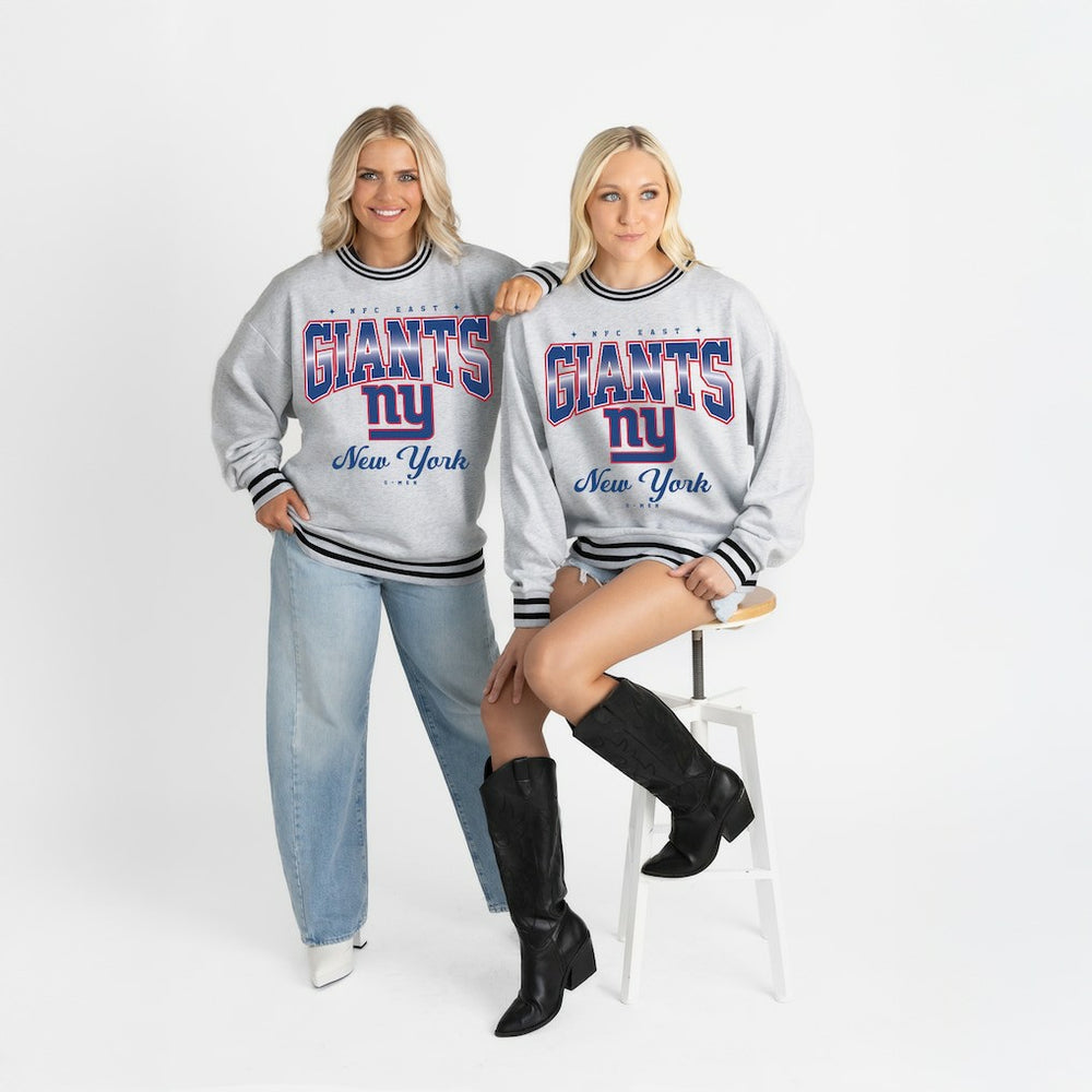 New York Giants Gameday Couture Women's Oversized Gridiron Drive Ringer Stripe Sweatshirt - Ash/Black - NFL