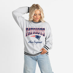 New England Patriots Gameday Couture Women's Oversized Gridiron Drive Ringer Stripe Sweatshirt - Ash/Black - NFL