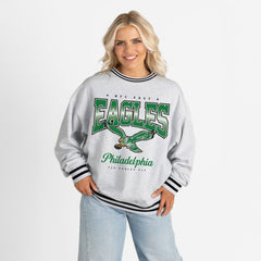 Philadelphia Eagles Gameday Couture Women's Oversized Gridiron Drive Ringer Stripe Sweatshirt - Ash/Black - NFL