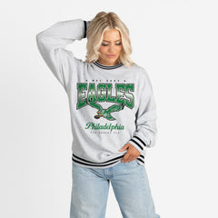 Philadelphia Eagles Gameday Couture Women's Oversized Gridiron Drive Ringer Stripe Sweatshirt - Ash/Black - NFL