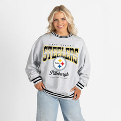 Pittsburgh Steelers Gameday Couture Women's Oversized Gridiron Drive Ringer Stripe Sweatshirt - Ash/Black - NFL