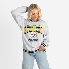 Pittsburgh Steelers Gameday Couture Women's Oversized Gridiron Drive Ringer Stripe Sweatshirt - Ash/Black - NFL