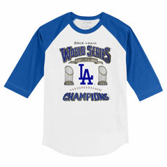 Los Angeles Dodgers Tiny Turnip Youth 2025 World Series Champions 3/4-Sleeve Raglan Baseball T-Shirt Sale
