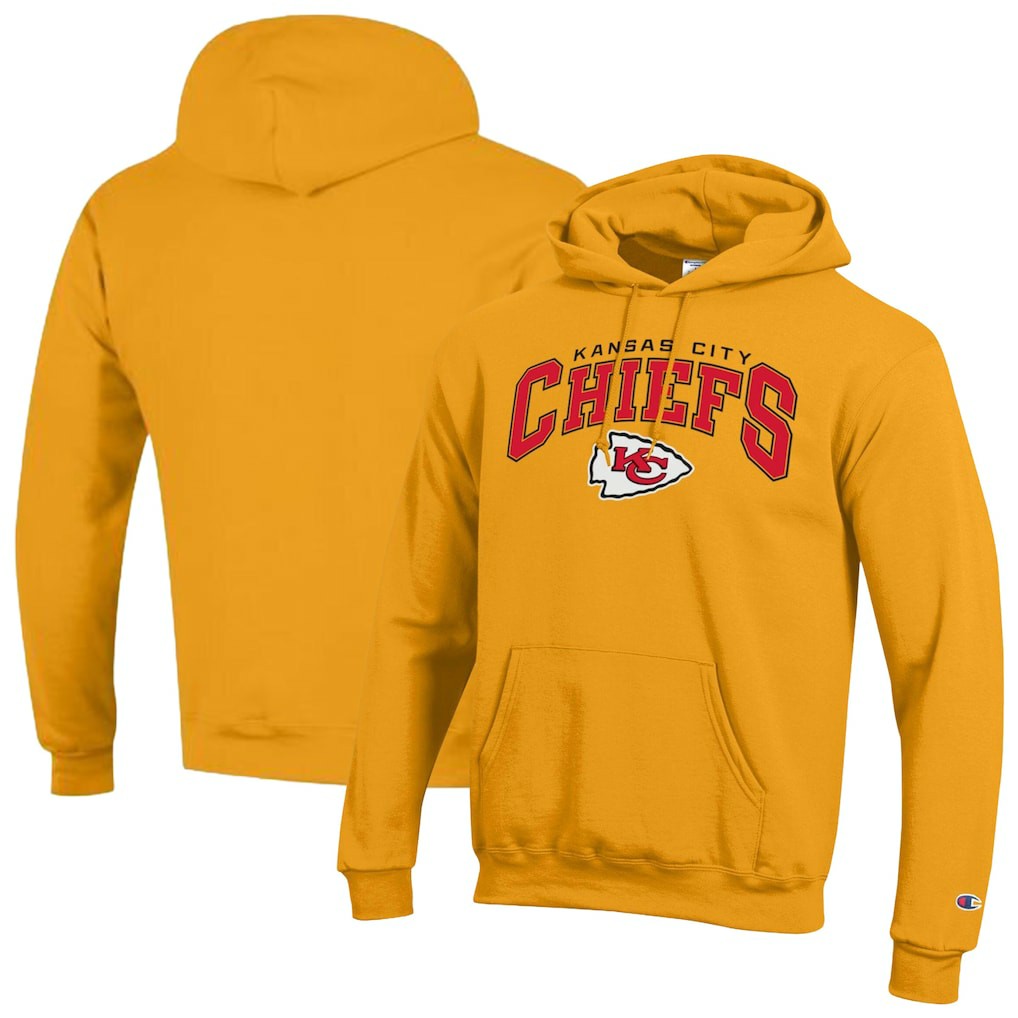 Kansas City Chiefs Champion Powerblend Arch over Logo Hoodie - Gold - NFL