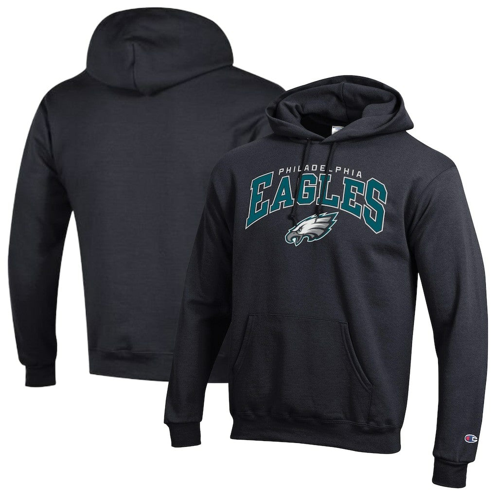 Philadelphia Eagles Champion Powerblend Arch over Logo Hoodie - Black - NFL
