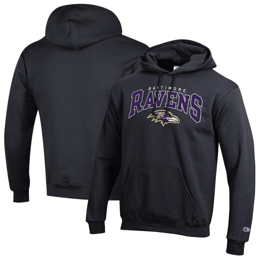 Baltimore Ravens Champion Powerblend Arch over Logo Hoodie - Black - NFL