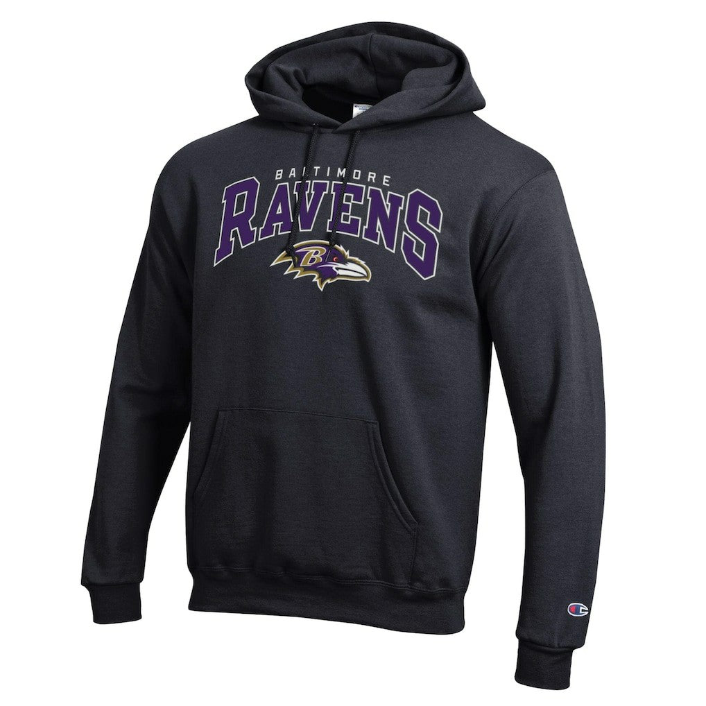 Baltimore Ravens Champion Powerblend Arch over Logo Hoodie - Black - NFL