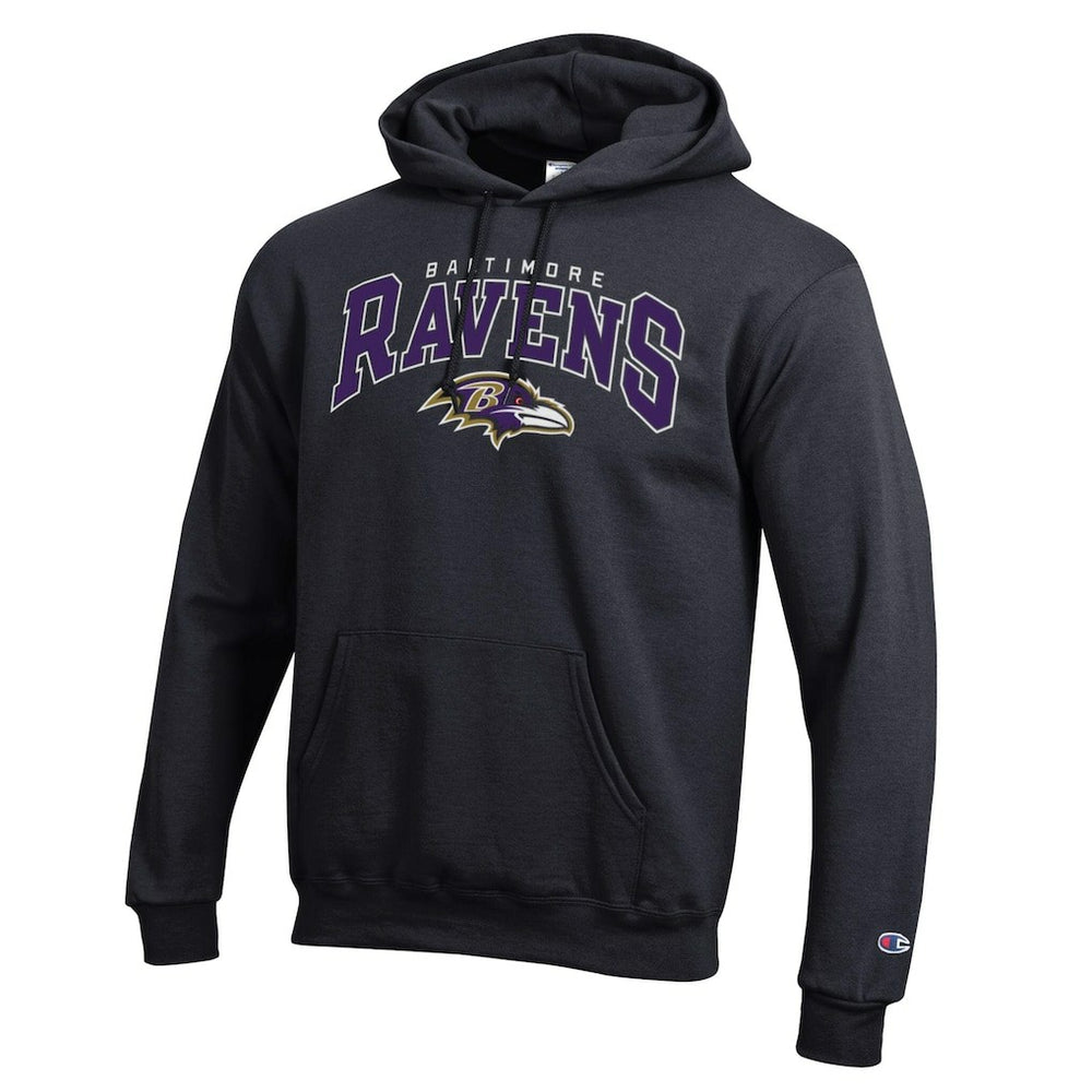 Baltimore Ravens Champion Powerblend Arch over Logo Hoodie - Black - NFL