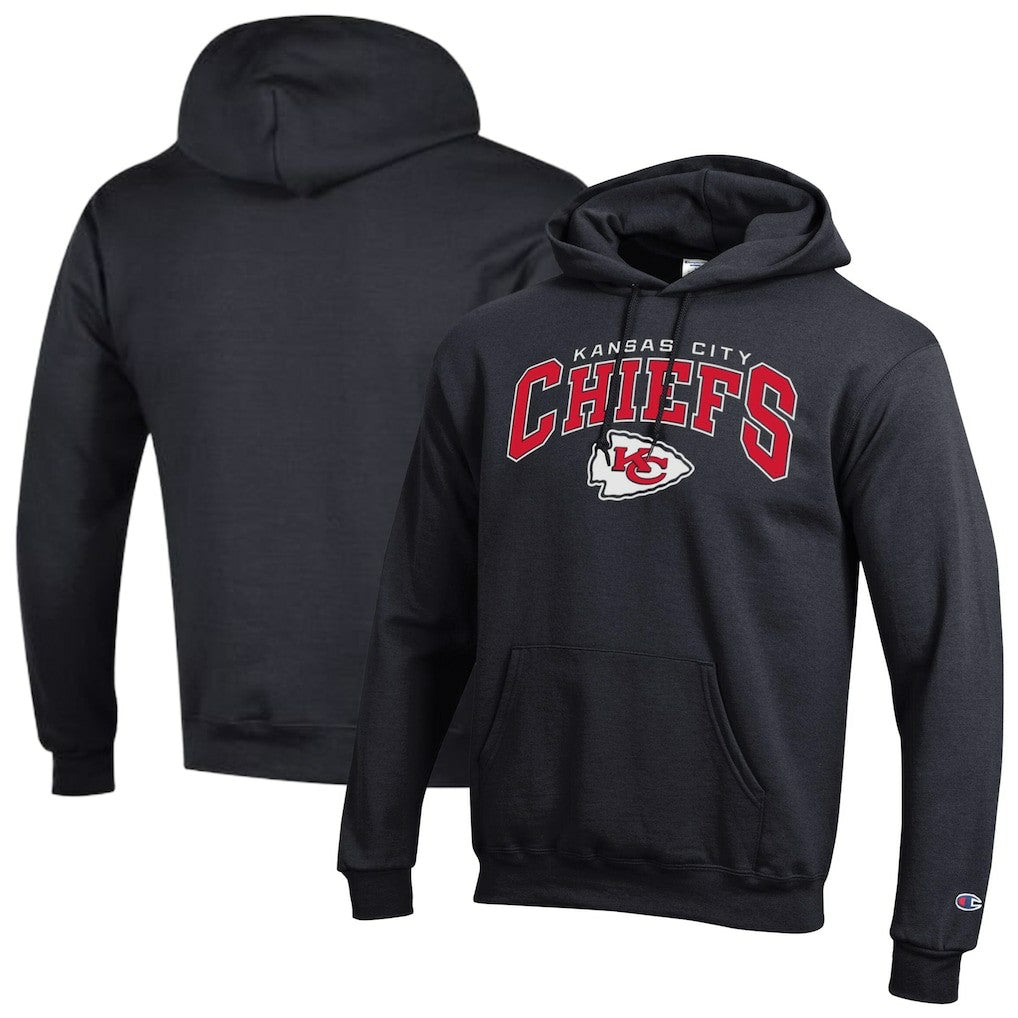 Kansas City Chiefs Champion Powerblend Arch over Logo Hoodie - Black - NFL