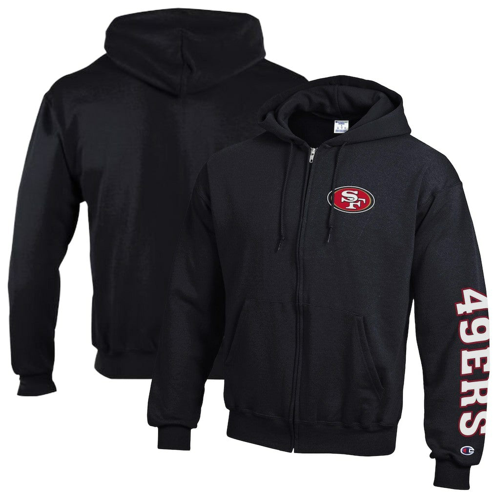 San Francisco 49ers Champion Powerblend Fleece Full-Zip Hoodie - Black - NFL