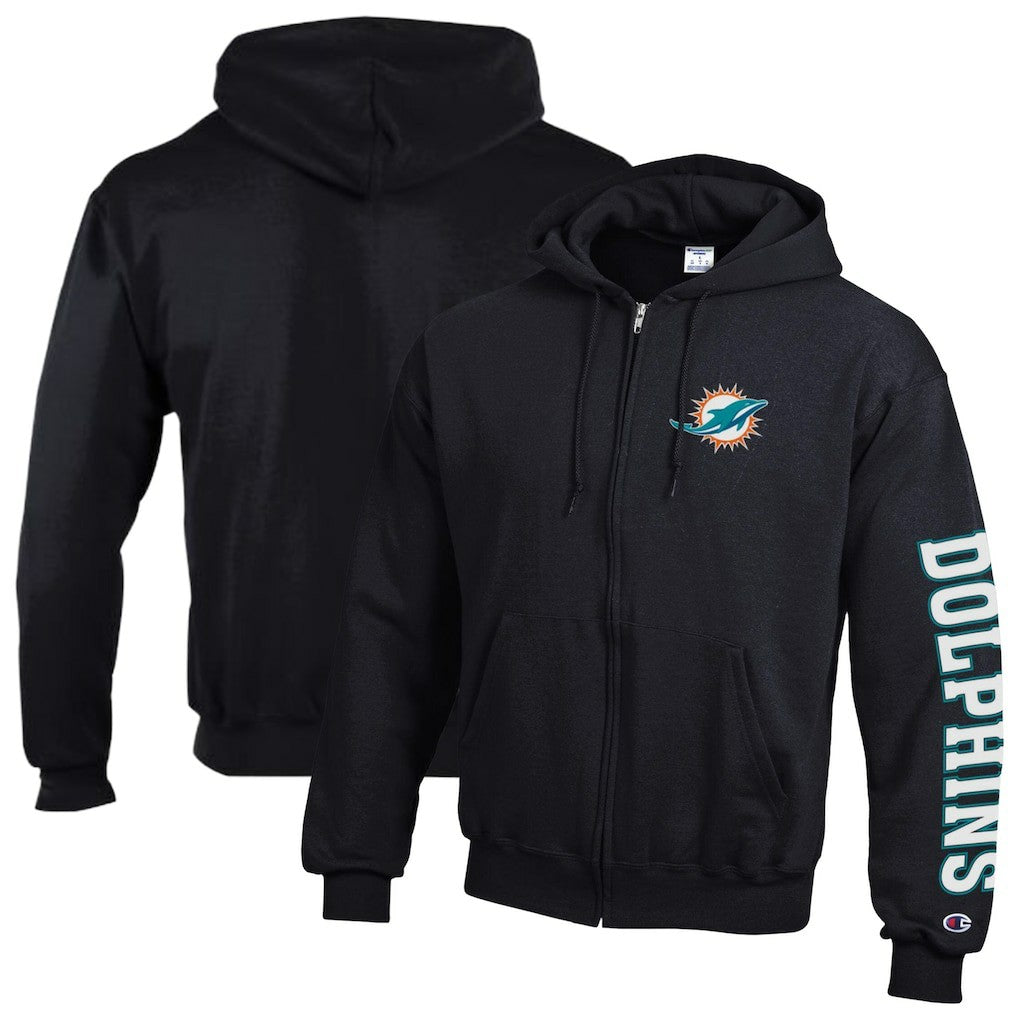 Miami Dolphins Champion Powerblend Fleece Full-Zip Hoodie - Black - NFL