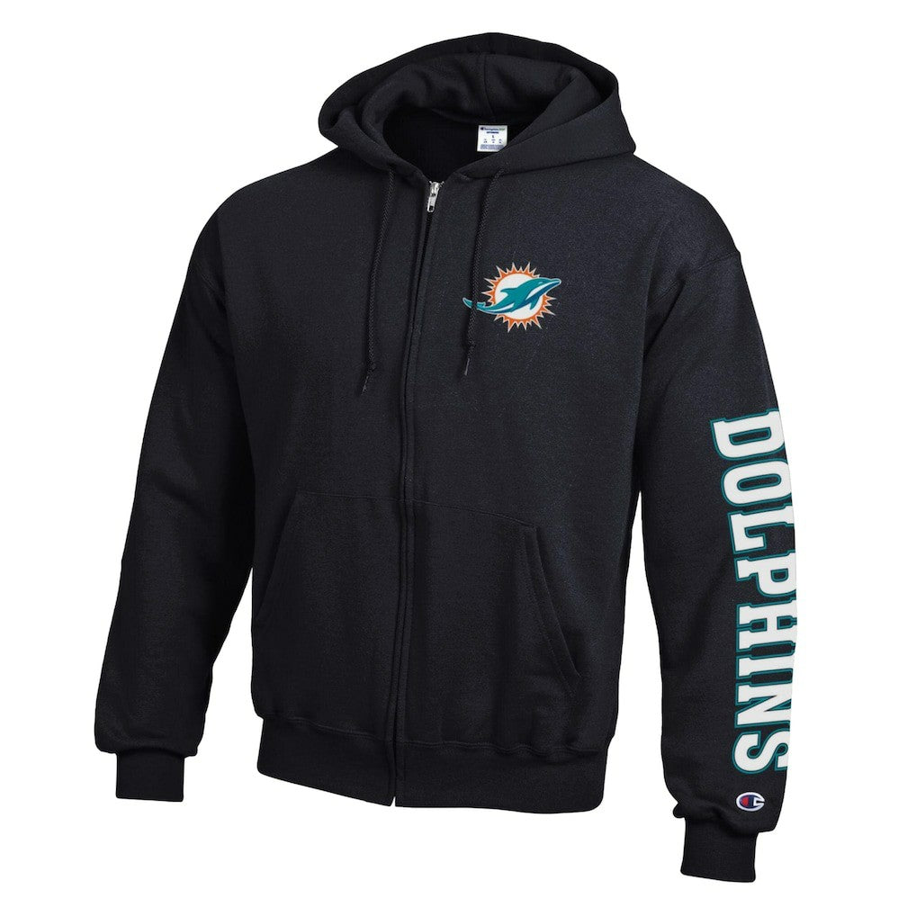 Miami Dolphins Champion Powerblend Fleece Full-Zip Hoodie - Black - NFL